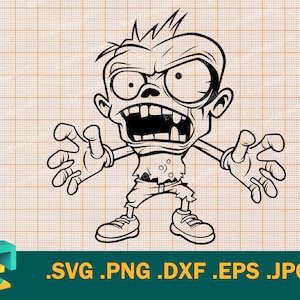 Zombie-svg: Cricut, silhouet | Vector schattig zombie gesneden bestand | Afdrukbare Halloweenzombie downloaden | Spooky Zombie svg, png, eps, dxf