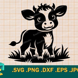 Baby Cow svg - Cricut, Silhouette | Adorable Baby Cow Vector Cut file | Download Cute Farm Cow  for DIY Shirts, Template svg, png, eps, dxf