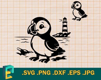 Atlantische papegaaiduiker SVG - Cricut, silhouet | Vector Happy Atlantic Puffin Bird gesneden SVG-bestand - download svg, png, eps, dxf