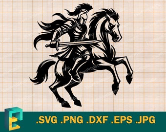 Knight on Horse SVG - Cricut, Silhouette | Vector Knight rides  Horse Cut File | Download Riding Knight Clip Art Logo, svg, png, eps, dxf