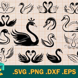 Paquete SVG de cisne: archivo de corte de cisne lindo con diseño artístico vectorial para Cricut y Silhouette, cisnes de amor SVG, logotipo de cisne lindo Clip Art eps, png, dxf