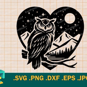 Nachtuil SVG-schattige uil silhouet gesneden bestand | Vector wandelen in de bergen - Cricut en doe-het-zelfprojecten | Uil gesneden bestand svg, png, eps, dxf
