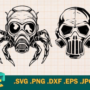 Schädel Gasmaske SVG-Set | Biohazard und Spinnen Gasmaske SVG | Gothic Tattoo Aufkleber Vinyl | Cricut Schneidedateien Clipart Vektor Dxf Png Eps