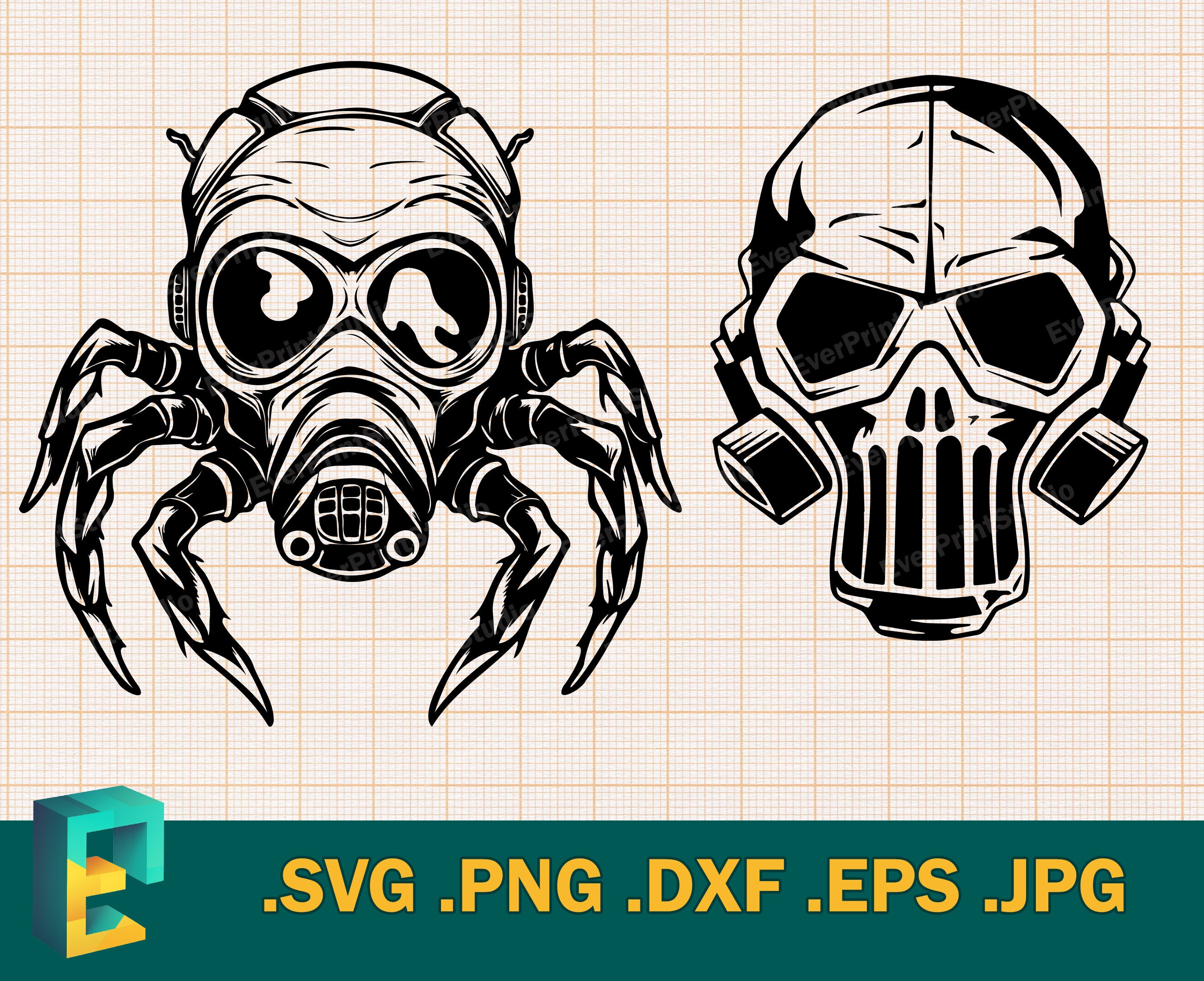 Stole på Anonym emulsion Skull Gas Mask SVG Set Biohazard and Spider Gas Mask SVG - Etsy