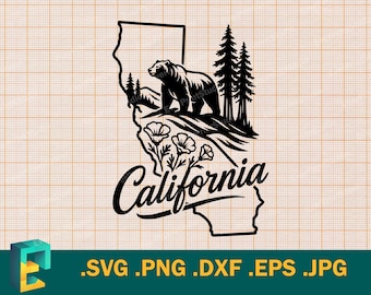 California SVG - Cricut, Silhouette | Vector California State USA Cut File SVG | Download California Bear Template for Cutting svg, png, dxf