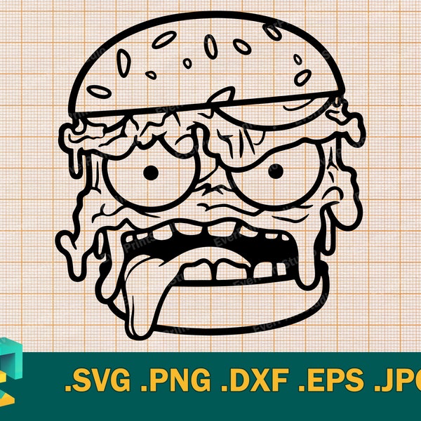 Spooky Hamburger SVG - Cricut, Silhouette | Vector Hamburger Cut File | Download Cutting File Clip Art Spooky Burger Svg, Png, Dxf, Eps
