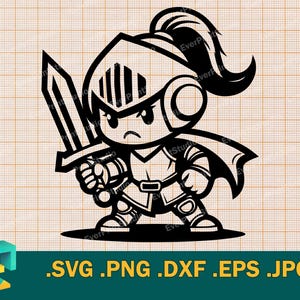 Bebé caballero SVG - Cricut, silueta / vector Archivo de corte SVG de lindo pequeño caballero medieval / Plantilla imprimible descargable svg, png, eps, dxf