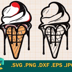 Ice Cream Layered SVG - Cricut, Silhouette Print | Summer Icecream Clipart, Dripping Ice Cream Cone, Printable Cut File | svg png dxf eps