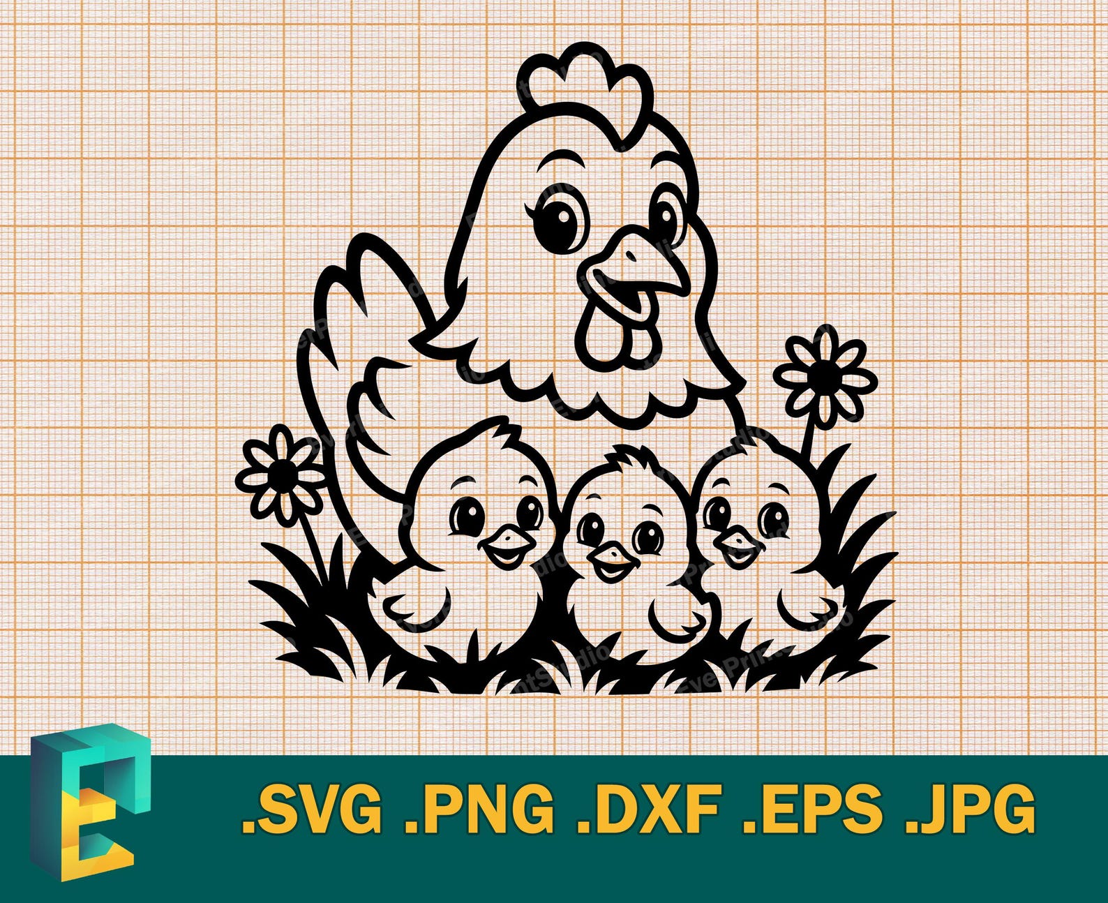 Chicken SVG - Cricut, Silhouette | Vector Cute Mama Hen With Chicks SVG ...