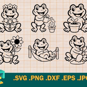 Gardening Frog SVG Bundle, Cute Garden Frog SVG, Flower Frog Cut File, Spring Frog Clipart, Cricut Garden Designs svg, png, eps, dxf