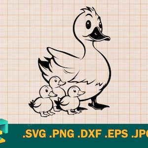 Mama Duck SVG - Cricut, Silhouette | Vector Duck with Ducklings Cut File | Download Mama Duck with Ducklings Cutting File, svg, png, dxf