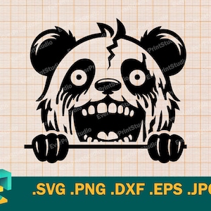 Peeking Creepy Panda SVG - Cricut, Silhouette | Arquivo de corte vetorial Peeking Bear | Baixe o modelo de urso zumbi para cortar svg, png, eps, dxf