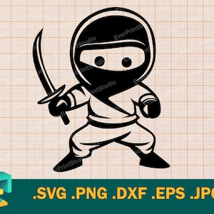Carino Ninja SVG - Cricut, Silhouette / Vettore Artistic Design Ninja Cut File / Scarica Clipart Ninja Graphics, Digital Clip Art Logo, svg