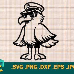 Möwen Kapitän SVG - Cricut, Silhouette | Lustige Möwe Master Cut Datei | Download Happy Häuptling - Geschenk für Kapitän oder Matrose svg, png