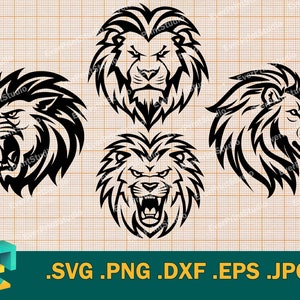 Lion SVG - Cricut, Silhouette | Lion de vecteur coupe fichier SVG | Lion en colère Bundle Clipart, Logo tête de Lion numérique Clip Art, svg, eps, dxf, png