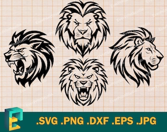 Lion SVG - Cricut, Silhouette | Vector Lion Cut File SVG  | Angry Lion Bundle Clipart, Digital Clip Art Lion Head Logo, svg, eps, dxf, png