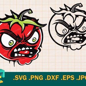 Pomodoro cattivo arrabbiato a strati SVG - Clipart dal design unico / Pomodoro malvagio per Cricut e Silhouette / Stampabile, Scarica .sv, .png .dxf .eps