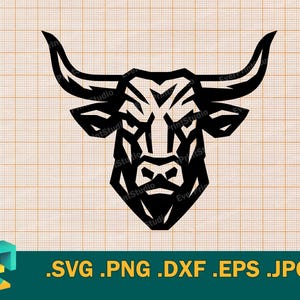 Longhorn Bull SVG - Cricut, Silhouette | Vector Bull Cut File | Download Printable Bull Head  - Digital Clip Art Logo, svg, png, eps, dxf