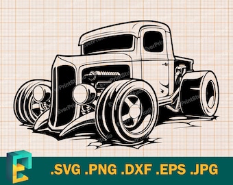Rat Rod Rockabilly SVG - Cricut, Silhouette Schnitt Datei | Vektor künstlerisches Design Rat Rod | Download Plotterdatei | Digitales Clip Art Logo