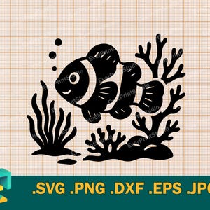 Clownfish SVG - Cricut, Silhouette | Vector Clownfish SVG Cut File | Cute Happy Clownfish - Download Template for Cutting svg, png, eps, dxf