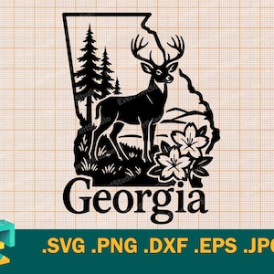 Géorgie SVG - Cricut, Silhouette | Fichier vectoriel de l'État de Géorgie, aux États-Unis. Deer State of Georgia, modèle de téléchargement pour la découpe svg, png, dxf