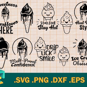 Eis SVG Bundle - Cricut, Silhouette | Sommer Clipart, tropfende Eistüte, Clip Art Logo .svg .png .dxf .eps