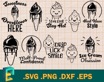 Ice Cream SVG Bundle - Cricut, Silhouette | Summer Clipart, Dripping Ice Cream Cone, Printable Cut File, Clip Art Logo .svg .png .dxf .eps