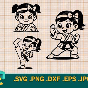 Karate Girl SVG - Cricut, Silhouette / Vector Martial Art Girl File di taglio SVG, Judo Girl Download Template per il taglio svg, png, eps, dxf
