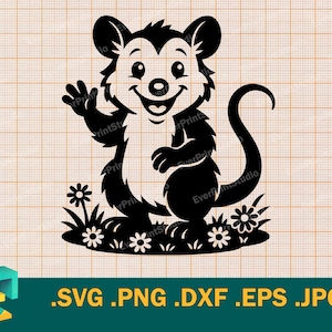 Opossum SVG - Cricut, Silhouette | Fichier vectoriel mignon Opossum coupé. Clipart bébé opossum modèle pour découper Télécharger svg, png, eps, dxf