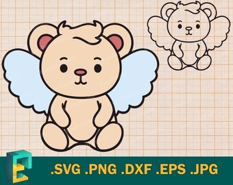 Angel Teddy Bear SVG - Cricut & Silhouette | Vector Artistic Design Cut File |   Teddy Bear Angel Layered SVG  - Clip Art Svg, Png, Dxf, Eps