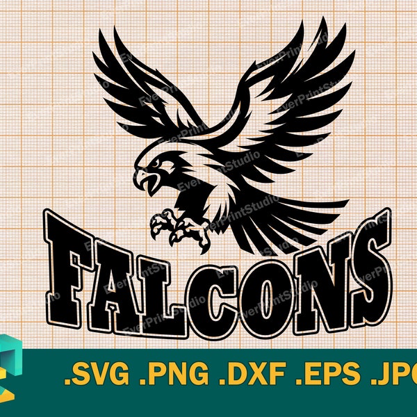 Falcons SVG - Plik do cięcia dla Cricut i Silhouette | Koszulka drużyny sportowej Falcons Kids SVG Spirit, maskotka szkolna drużyny Falcons svg, png, eps, dxf