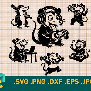 Opossum-svg: Cricut, silhouet | Vector schattig opossum gesneden bestand | Download bundel grappige opossumsjabloon voor snijden svg, png, eps, dxf