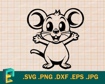 Cute Mouse SVG - Cricut, Silhouette | Happy Mouse Cut File for Cricut and Silhouette | Download Mouse Digital Clip Art Logo, svg, png, eps