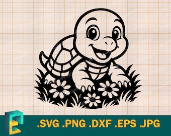 Baby Turtle SVG - Cricut, Silhouette | Vector Cute Turtle Cut File | Download  Happy Baby Turtle Template for Cutting svg, png, eps