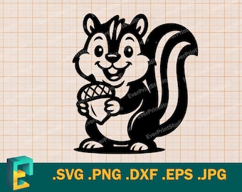 Chipmunk SVG - Cricut, silhouet | Happy Chipmunk-snijbestand voor Cricut | Download eekhoorn, gestreepte eekhoorn sjabloon svg, png, eps