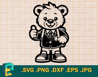 School Mascot Teddy Bear SVG - Cricut, Silhouette | Vector Urban Student Teddy Bear Cut File Download Scholar Teddy Bear svg, png, eps, dxf