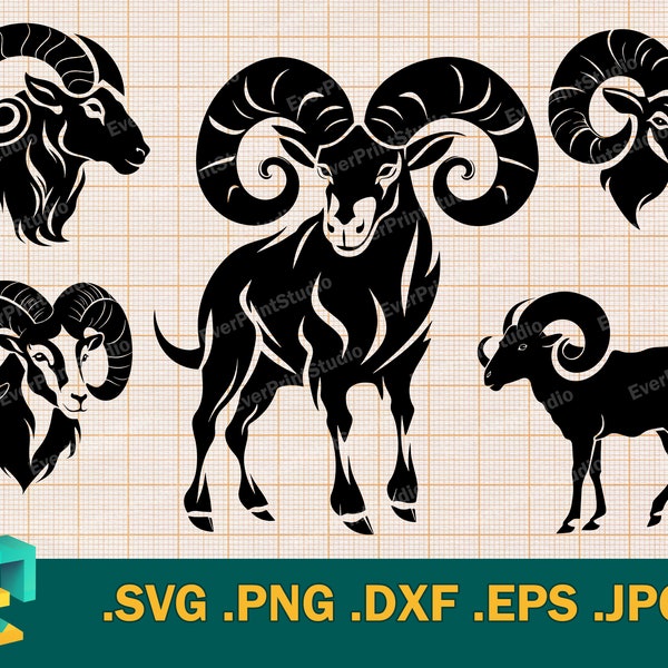 Ram SVG -  Cricut, Silhouette | Vector Artistic Ram Bundle Cut File | Download Printable Ram Silhouette Cutting File | Ram Set Clip Art Logo