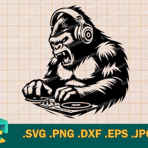 Gorilla DJ SVG - Cricut, Silhouette | Vektor Gorilla Musik dj svg, Gorilla Sound Clip Art | Gorilla Disc Jockey svg, eps, dxf, png
