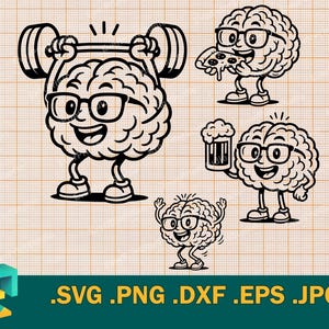 Brain Character SVG - Cricut, Silhouette | Vector Cute Brain Mascot Cut File SVG | Cartoon Happy Brain Cutting Template svg, png, eps, dxf