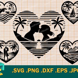 Miesiąc miodowy SVG - Cricut, sylwetka | Wektorowy rejs SVG, miesiąc miodowy, statek wycieczkowy svg, Romantyczny szablon do cięcia wakacji Svg, png, eps, dxf