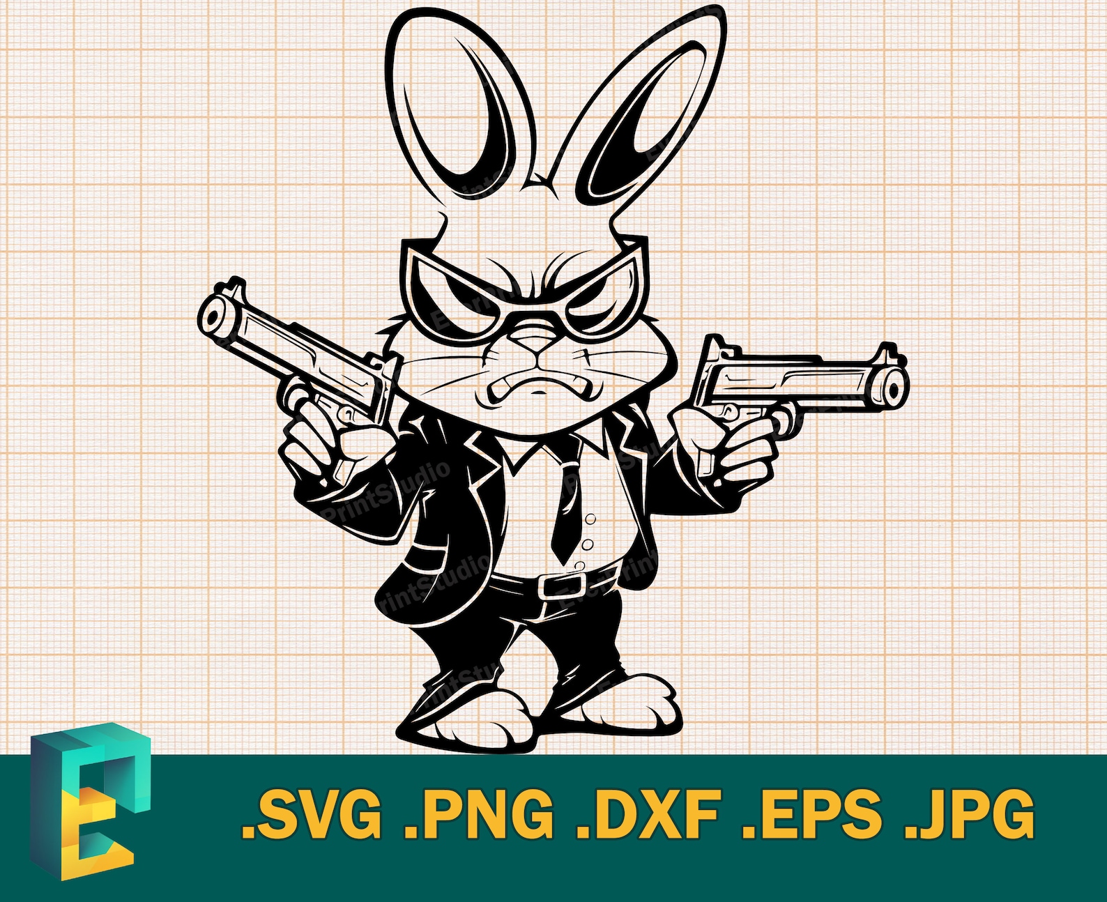 Gangster Bunny SVG - Cricut, Silhouette | Angry Bunny With Guns Vector ...