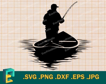 Fisherman SVG - Cricut, Silhouette | Vector Fisherman in Boat Cut File | Fishing Svg Cut Files for Cricut, Fishing Clipart, png, eps, dxf