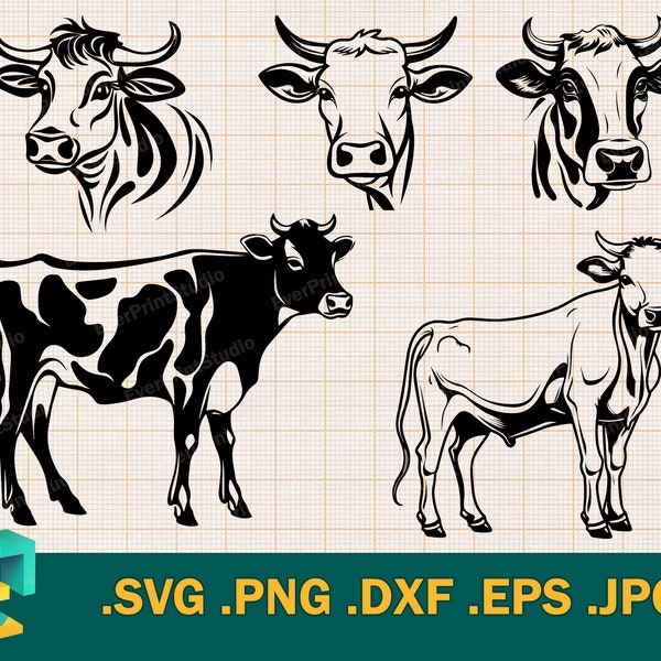 Cow Animal Bundle SVG -  Cricut, Cow Body, Cow Head Svg, Dairy Cow Cricut cut file, Instant Download