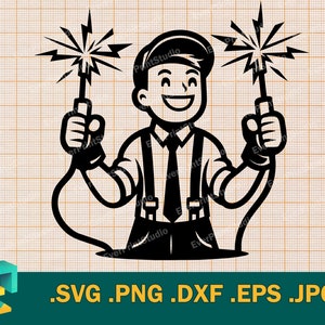 Elektriker SVG - Cricut, Silhouette | Vektor glücklich Elektriker svg Schnittdatei | Download Elektriker Clip Art Logo svg, png, eps