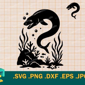 Murena SVG- Cricut, Silhouette | Vector Moray Eel SVG Cut file, Download printable Ocean Murena Fish Template for cutting svg, png, eps, dxf