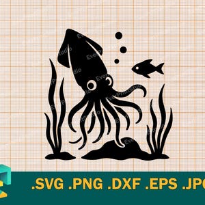 Inktvis SVG - Cricut, silhouet | Vector kleine baby-inktvis gesneden SVG-bestand | Cute Happy Squid - downloadsjabloon voor snijden svg, png, eps, dxf