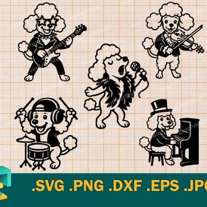 Cute Poodle SVG - Cricut, Silhouette | Vector Toy Poodles Bundle SVG, Miniature Poodle Music Dog Band Template Cutting svg, png, eps, dxf