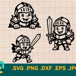 Baby Knight SVG - Cricut, silhouet | Vector middeleeuwse schattige baby ridder bundel SVG-bestand knippen downloadsjabloon voor het snijden van svg, png, eps, dxf