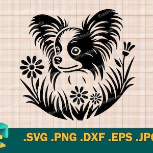 Papillon SVG - Cricut, silhouet | Vector schattig Papillon hond gesneden bestand | Happy Papillon Puppy SVG snijden-bestand downloaden svg, png, eps, dxf