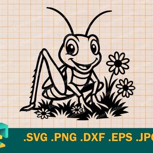 Grashüpfer SVG - Cricut, Silhouette | Niedliche Heuschrecke SVG Schnittdatei | Käfer Vorlage zum Schneiden Download svg, png, eps, dxf